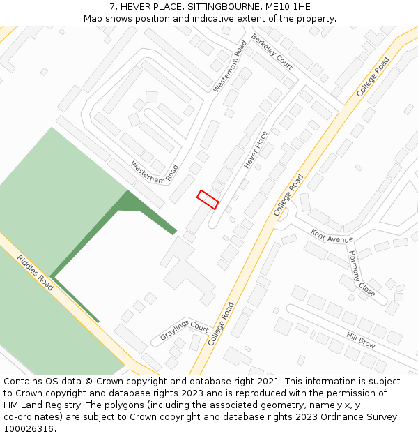 7, HEVER PLACE, SITTINGBOURNE, ME10 1HE: Location map and indicative extent of plot