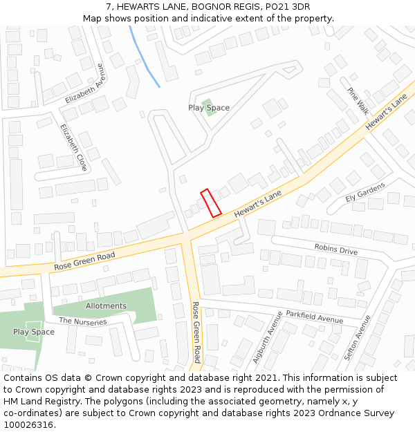 7, HEWARTS LANE, BOGNOR REGIS, PO21 3DR: Location map and indicative extent of plot