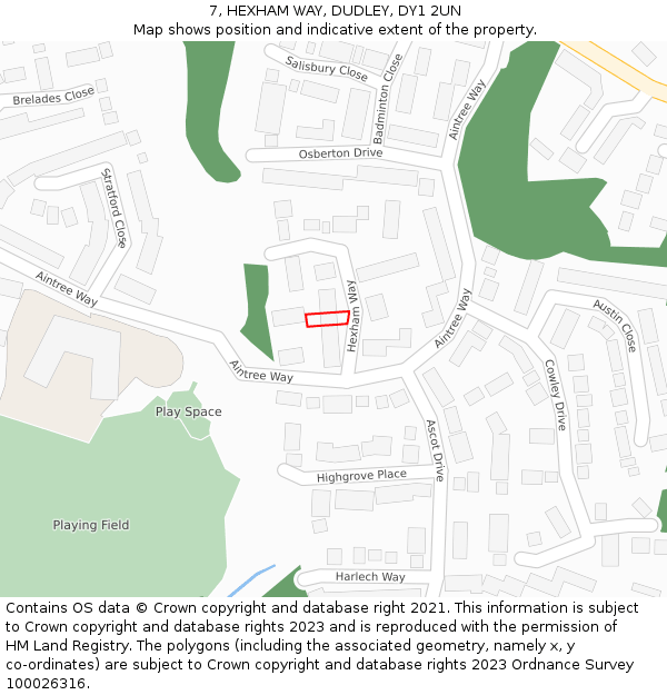 7, HEXHAM WAY, DUDLEY, DY1 2UN: Location map and indicative extent of plot