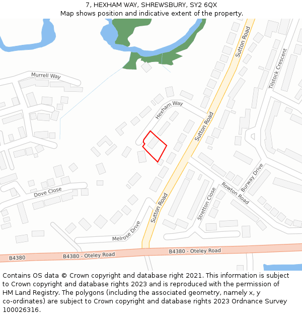 7, HEXHAM WAY, SHREWSBURY, SY2 6QX: Location map and indicative extent of plot