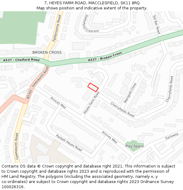 7, HEYES FARM ROAD, MACCLESFIELD, SK11 8RQ: Location map and indicative extent of plot