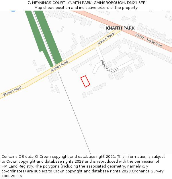 7, HEYNINGS COURT, KNAITH PARK, GAINSBOROUGH, DN21 5EE: Location map and indicative extent of plot