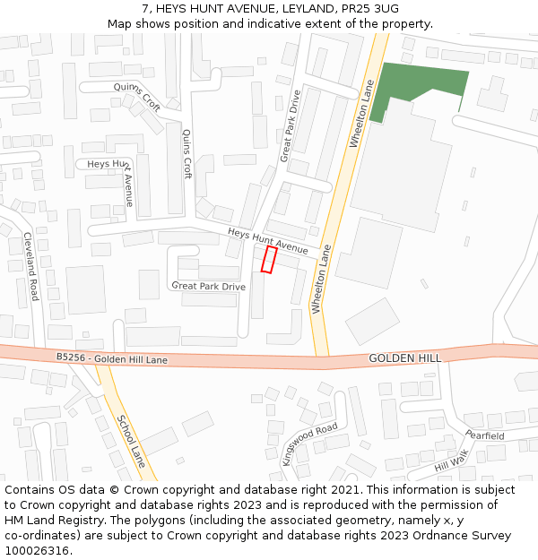 7, HEYS HUNT AVENUE, LEYLAND, PR25 3UG: Location map and indicative extent of plot