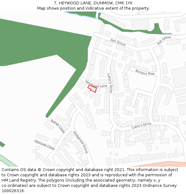 7, HEYWOOD LANE, DUNMOW, CM6 1YX: Location map and indicative extent of plot