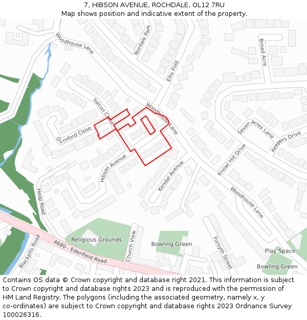 7, HIBSON AVENUE, ROCHDALE, OL12 7RU: Location map and indicative extent of plot