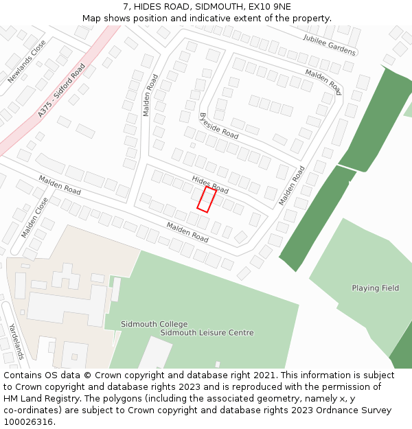 7, HIDES ROAD, SIDMOUTH, EX10 9NE: Location map and indicative extent of plot
