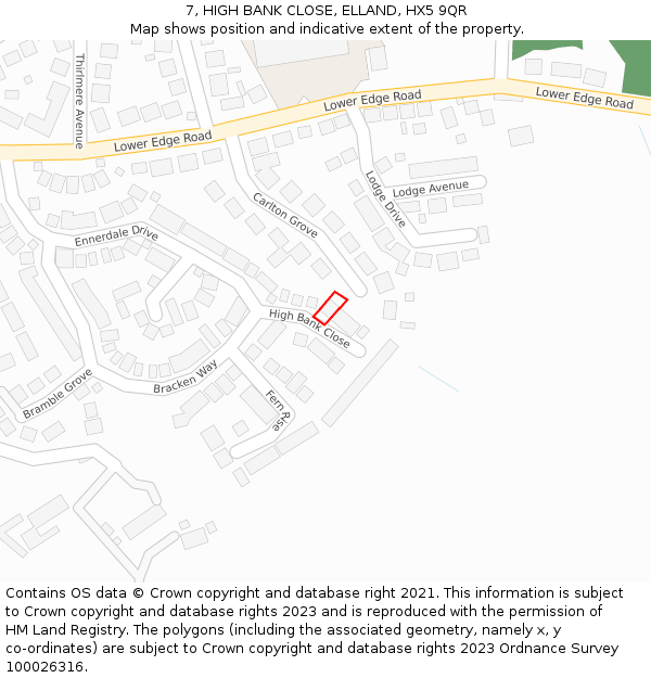 7, HIGH BANK CLOSE, ELLAND, HX5 9QR: Location map and indicative extent of plot