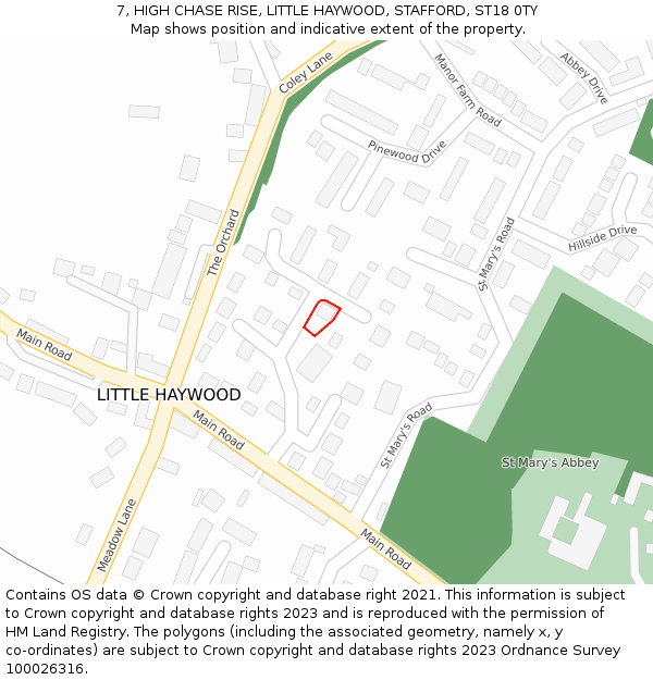 7, HIGH CHASE RISE, LITTLE HAYWOOD, STAFFORD, ST18 0TY: Location map and indicative extent of plot