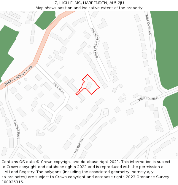 7, HIGH ELMS, HARPENDEN, AL5 2JU: Location map and indicative extent of plot