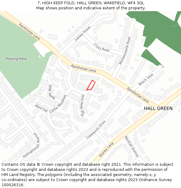 7, HIGH KEEP FOLD, HALL GREEN, WAKEFIELD, WF4 3QL: Location map and indicative extent of plot