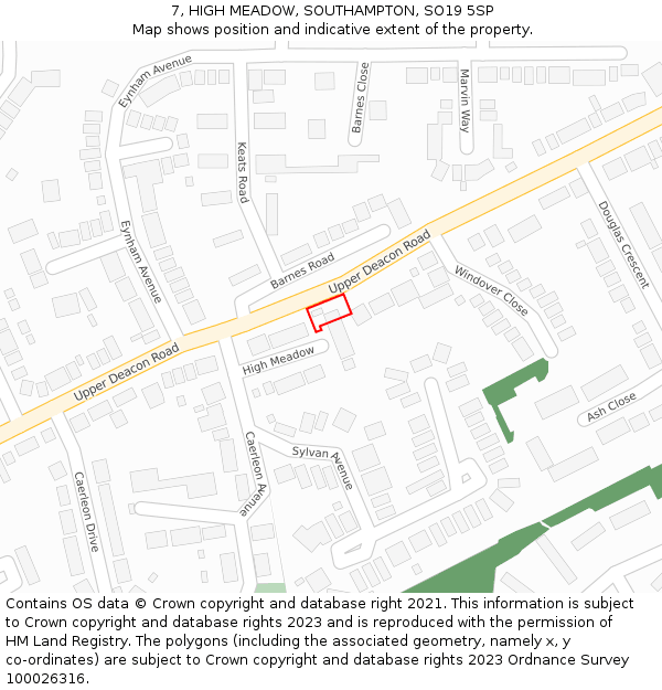 7, HIGH MEADOW, SOUTHAMPTON, SO19 5SP: Location map and indicative extent of plot