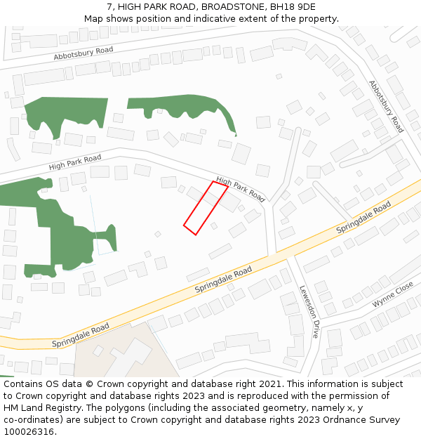 7, HIGH PARK ROAD, BROADSTONE, BH18 9DE: Location map and indicative extent of plot