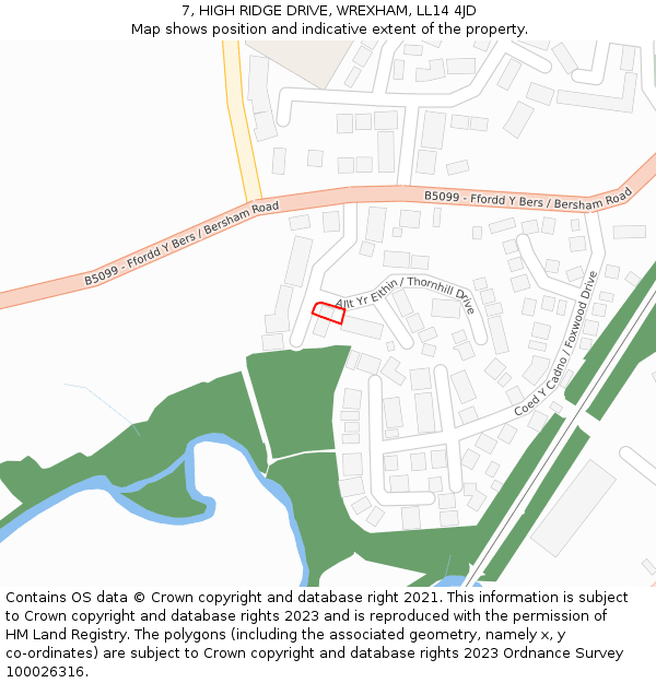 7, HIGH RIDGE DRIVE, WREXHAM, LL14 4JD: Location map and indicative extent of plot