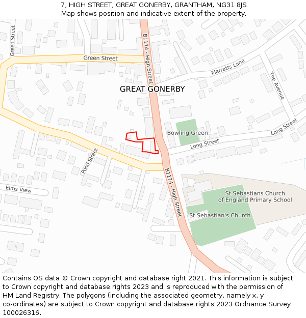 7, HIGH STREET, GREAT GONERBY, GRANTHAM, NG31 8JS: Location map and indicative extent of plot