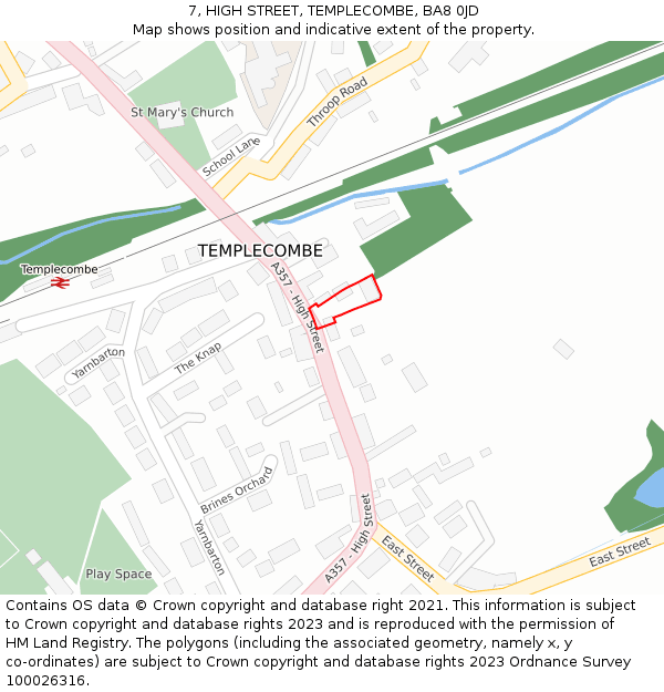 7, HIGH STREET, TEMPLECOMBE, BA8 0JD: Location map and indicative extent of plot