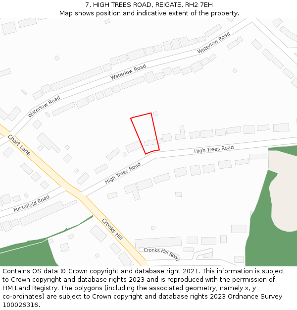 7, HIGH TREES ROAD, REIGATE, RH2 7EH: Location map and indicative extent of plot