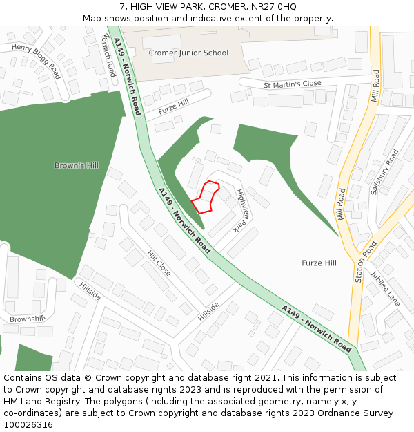 7, HIGH VIEW PARK, CROMER, NR27 0HQ: Location map and indicative extent of plot