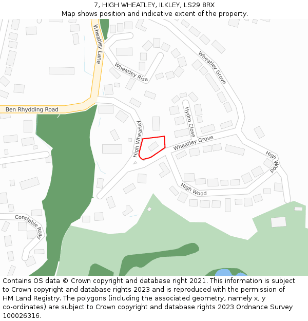 7, HIGH WHEATLEY, ILKLEY, LS29 8RX: Location map and indicative extent of plot