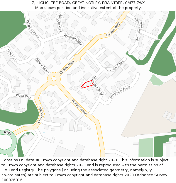 7, HIGHCLERE ROAD, GREAT NOTLEY, BRAINTREE, CM77 7WX: Location map and indicative extent of plot