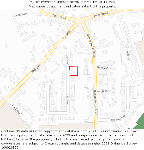 7, HIGHCROFT, CHERRY BURTON, BEVERLEY, HU17 7SG: Location map and indicative extent of plot