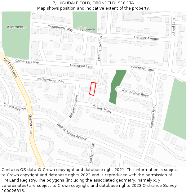 7, HIGHDALE FOLD, DRONFIELD, S18 1TA: Location map and indicative extent of plot