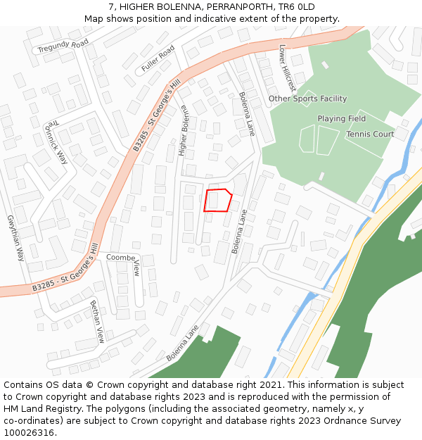 7, HIGHER BOLENNA, PERRANPORTH, TR6 0LD: Location map and indicative extent of plot