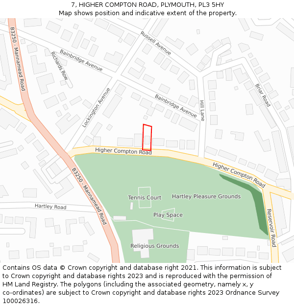 7, HIGHER COMPTON ROAD, PLYMOUTH, PL3 5HY: Location map and indicative extent of plot