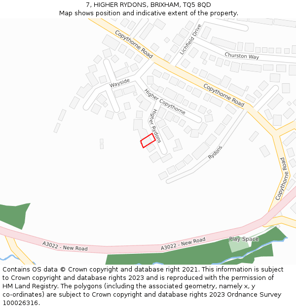 7, HIGHER RYDONS, BRIXHAM, TQ5 8QD: Location map and indicative extent of plot