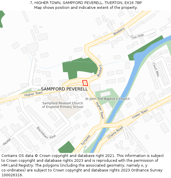 7, HIGHER TOWN, SAMPFORD PEVERELL, TIVERTON, EX16 7BP: Location map and indicative extent of plot