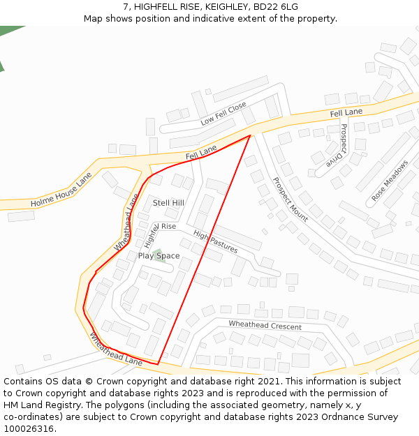 7, HIGHFELL RISE, KEIGHLEY, BD22 6LG: Location map and indicative extent of plot