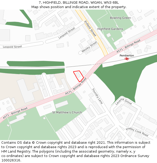 7, HIGHFIELD, BILLINGE ROAD, WIGAN, WN3 6BL: Location map and indicative extent of plot