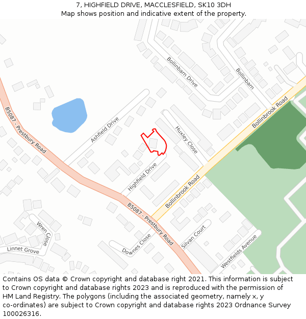 7, HIGHFIELD DRIVE, MACCLESFIELD, SK10 3DH: Location map and indicative extent of plot