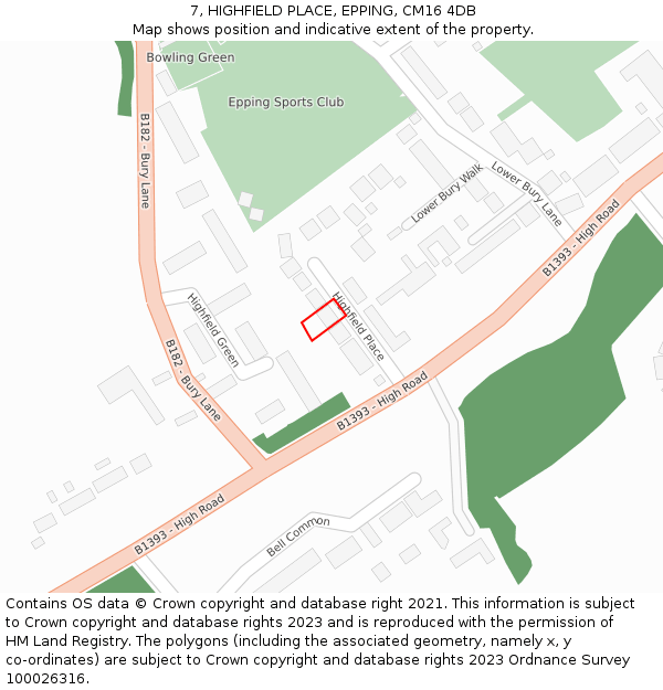 7, HIGHFIELD PLACE, EPPING, CM16 4DB: Location map and indicative extent of plot