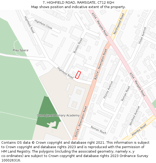 7, HIGHFIELD ROAD, RAMSGATE, CT12 6QH: Location map and indicative extent of plot