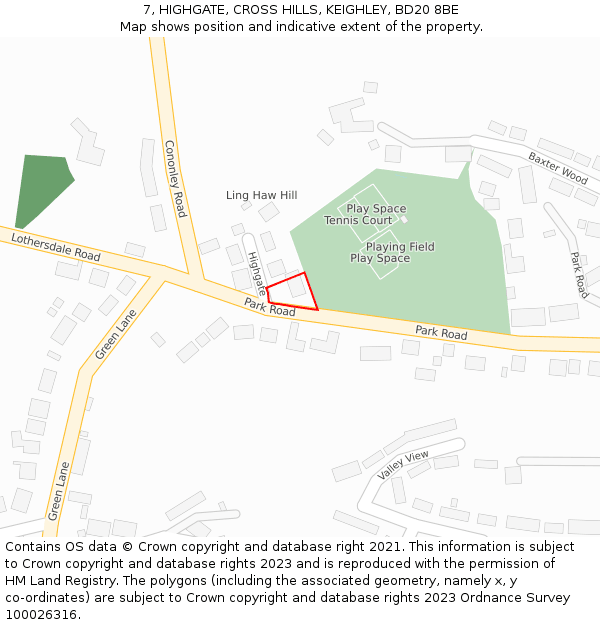 7, HIGHGATE, CROSS HILLS, KEIGHLEY, BD20 8BE: Location map and indicative extent of plot