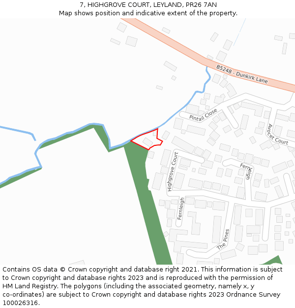 7, HIGHGROVE COURT, LEYLAND, PR26 7AN: Location map and indicative extent of plot