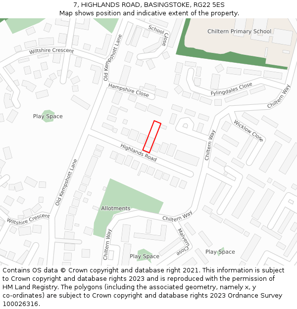 7, HIGHLANDS ROAD, BASINGSTOKE, RG22 5ES: Location map and indicative extent of plot