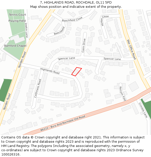7, HIGHLANDS ROAD, ROCHDALE, OL11 5PD: Location map and indicative extent of plot