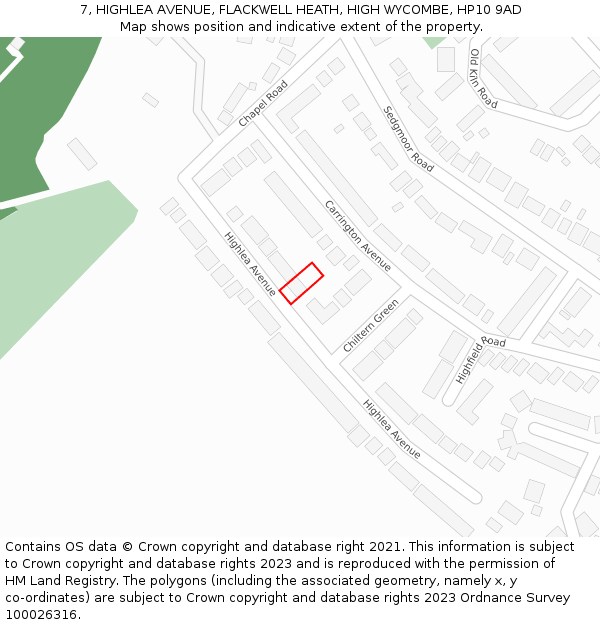 7, HIGHLEA AVENUE, FLACKWELL HEATH, HIGH WYCOMBE, HP10 9AD: Location map and indicative extent of plot