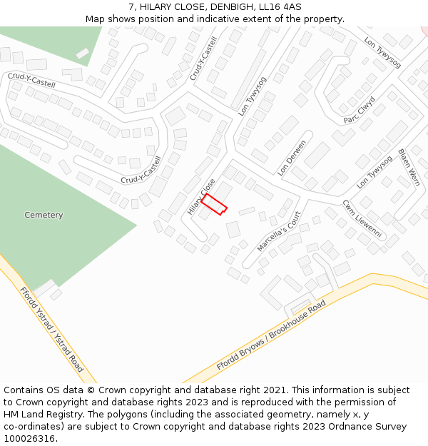 7, HILARY CLOSE, DENBIGH, LL16 4AS: Location map and indicative extent of plot