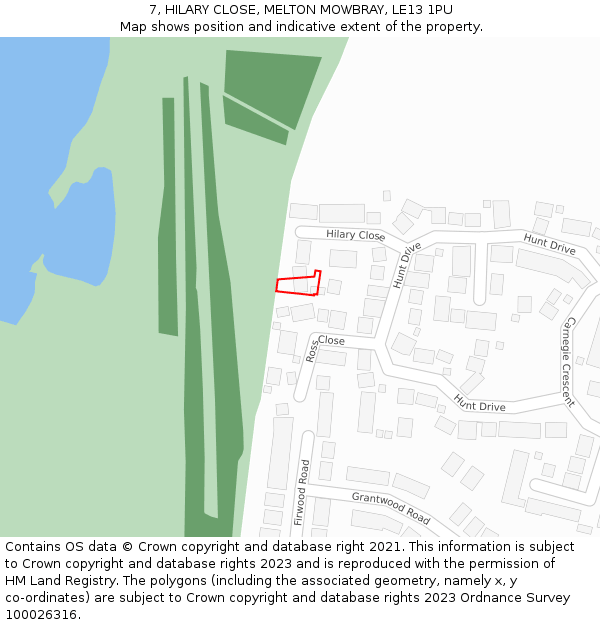 7, HILARY CLOSE, MELTON MOWBRAY, LE13 1PU: Location map and indicative extent of plot