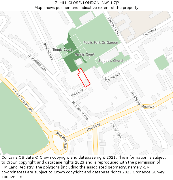 7, HILL CLOSE, LONDON, NW11 7JP: Location map and indicative extent of plot
