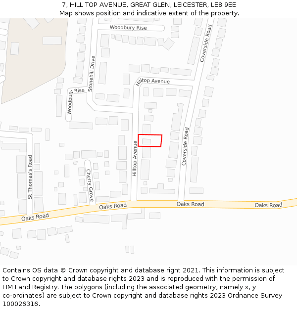 7, HILL TOP AVENUE, GREAT GLEN, LEICESTER, LE8 9EE: Location map and indicative extent of plot