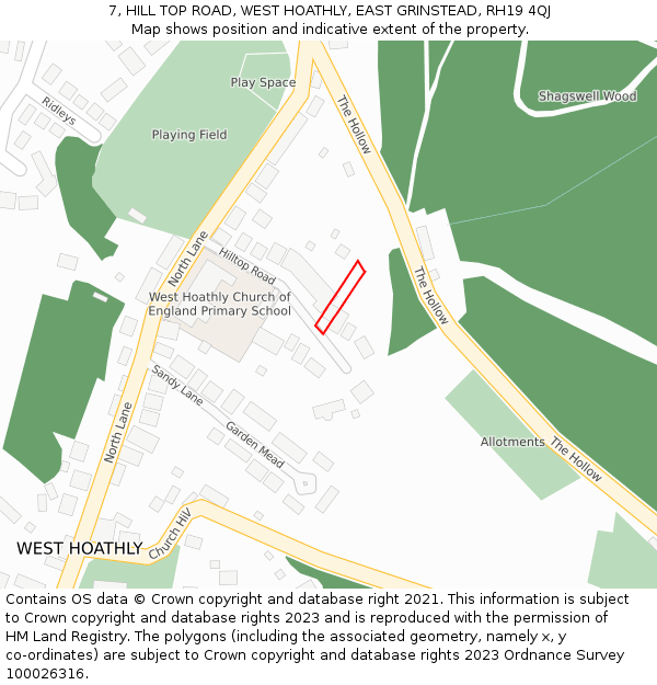 7, HILL TOP ROAD, WEST HOATHLY, EAST GRINSTEAD, RH19 4QJ: Location map and indicative extent of plot