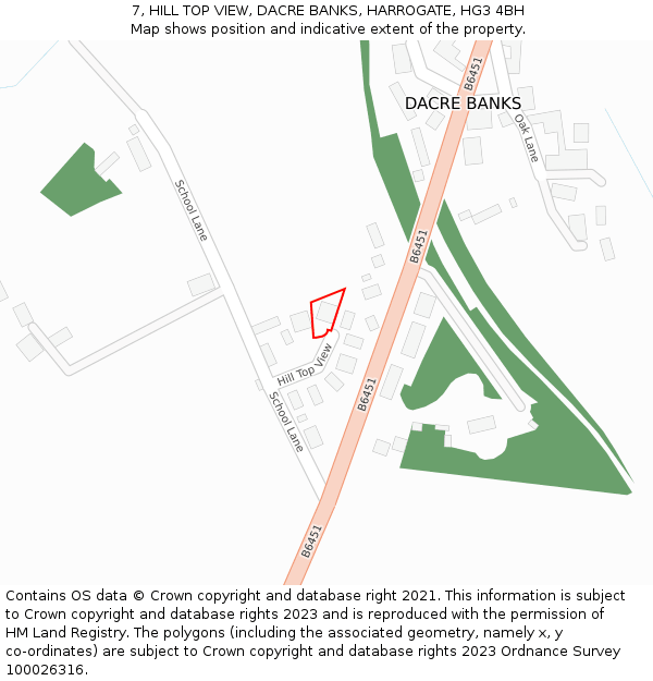 7, HILL TOP VIEW, DACRE BANKS, HARROGATE, HG3 4BH: Location map and indicative extent of plot