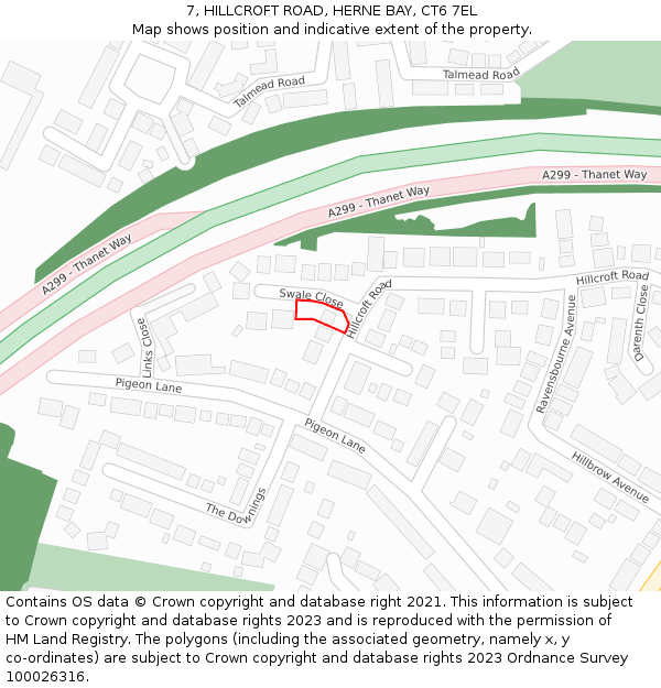 7, HILLCROFT ROAD, HERNE BAY, CT6 7EL: Location map and indicative extent of plot