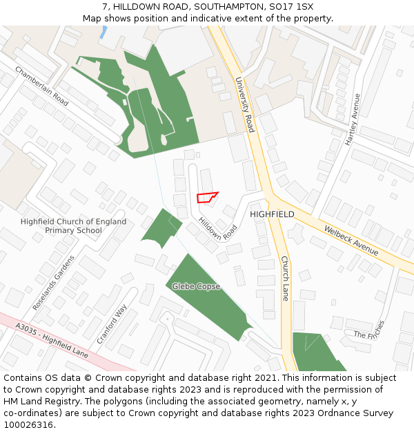 7, HILLDOWN ROAD, SOUTHAMPTON, SO17 1SX: Location map and indicative extent of plot