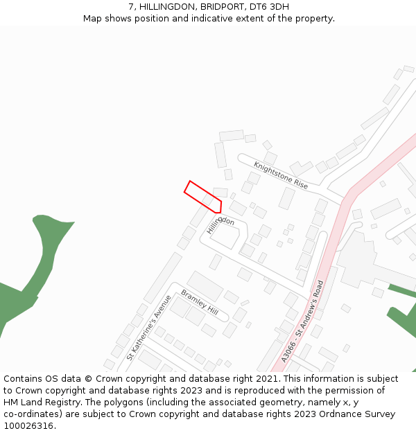 7, HILLINGDON, BRIDPORT, DT6 3DH: Location map and indicative extent of plot