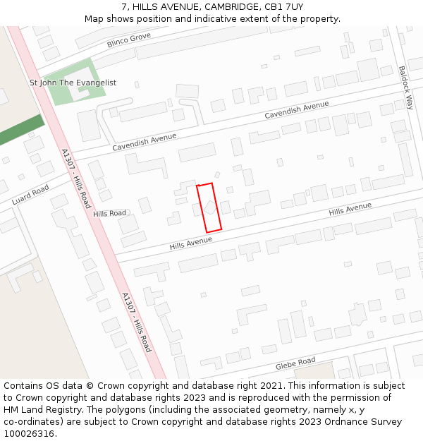 7, HILLS AVENUE, CAMBRIDGE, CB1 7UY: Location map and indicative extent of plot