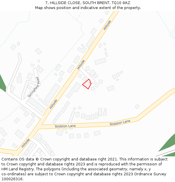 7, HILLSIDE CLOSE, SOUTH BRENT, TQ10 9AZ: Location map and indicative extent of plot
